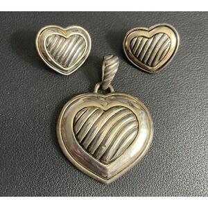Vintage BEST Heart Pendant Button Earrings Set Multimetal Tone Valentine Jewelry